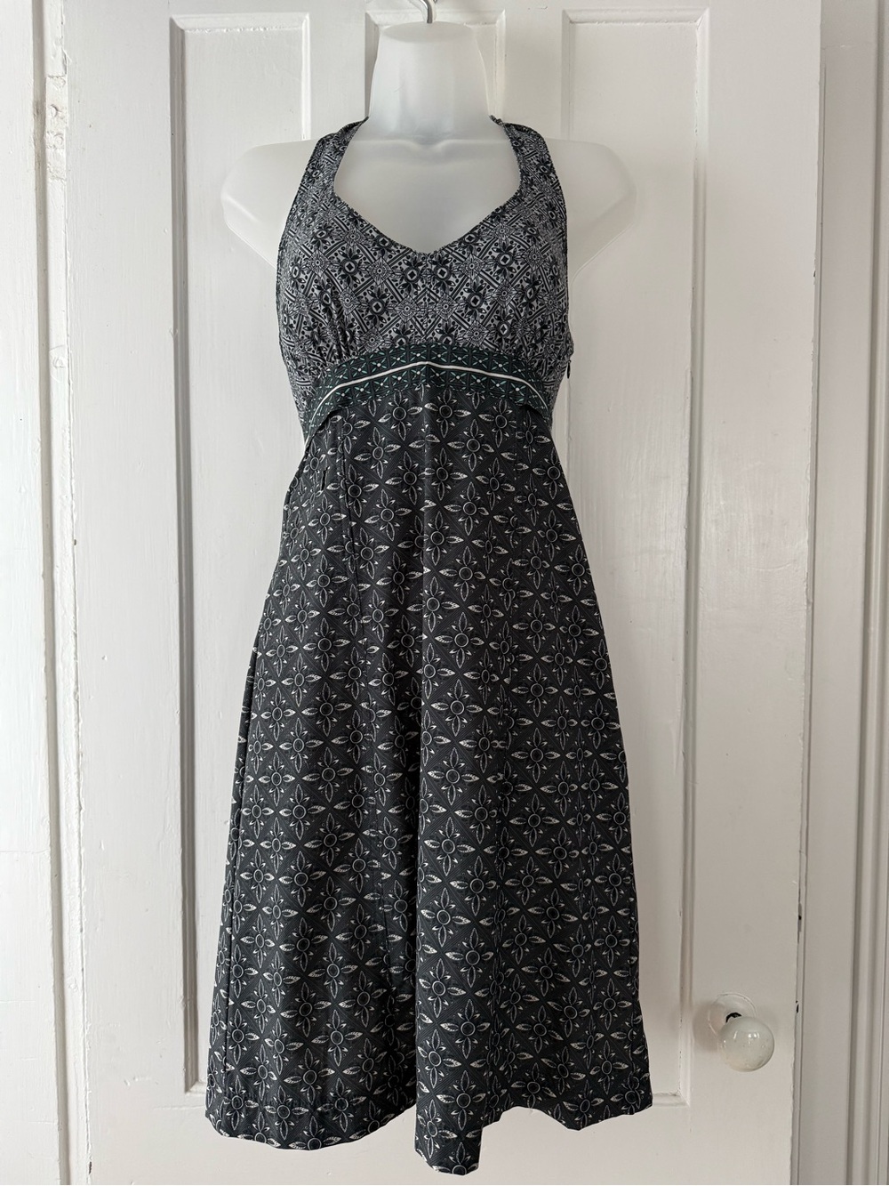 Athleta Black Patterned Halter Midi Dress
